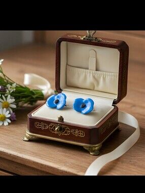 #399 HAND CRAFTED Earrings handcrafted handmade Flower Resin Blue Studs